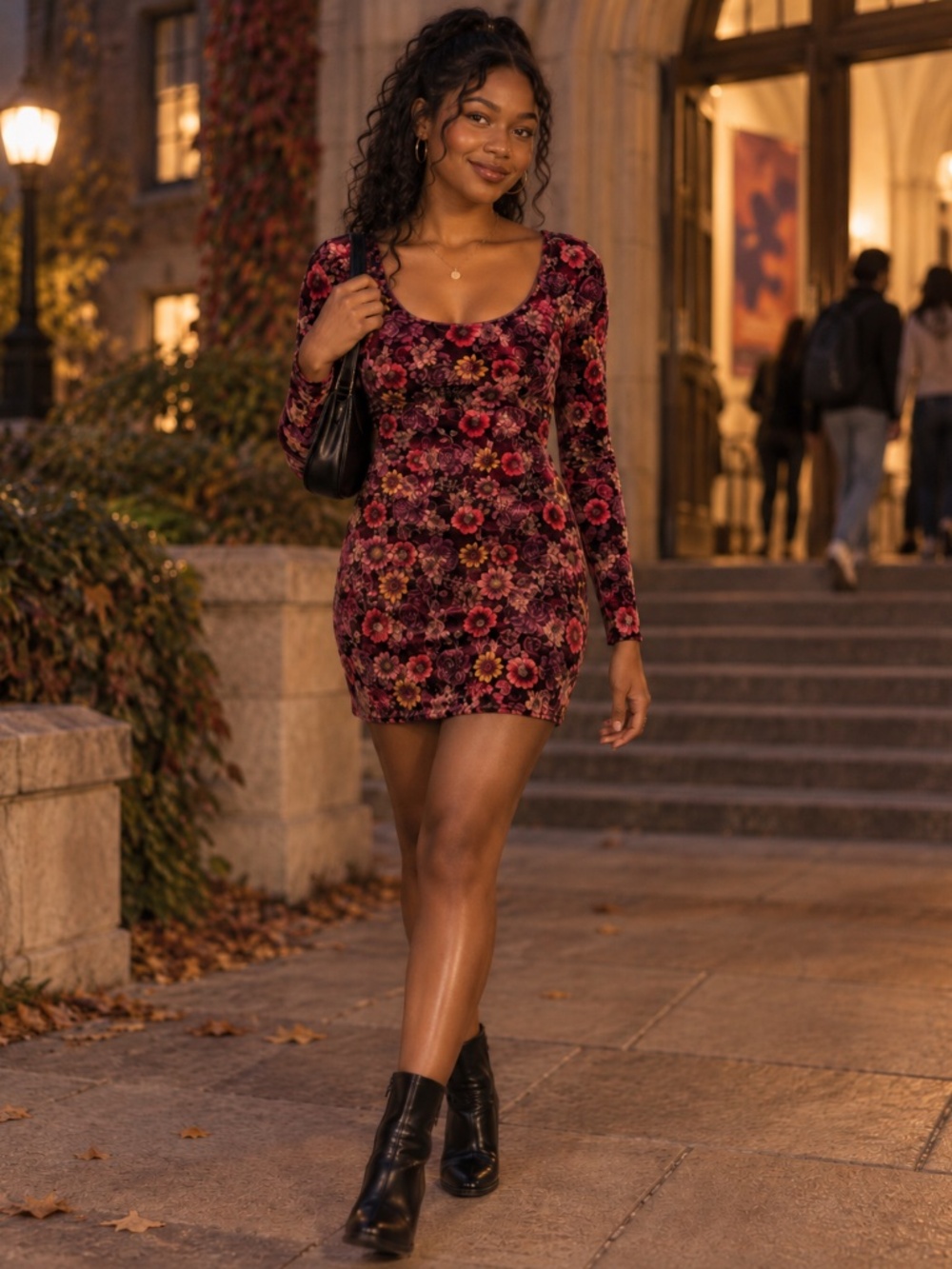 Candie’s Crushed Velvet Floral Mini Dress Size M